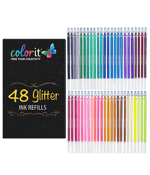 48 GLITTER Gel Pen Set, 48 Ink Refills, Travel Case & Gift Box - Image 7